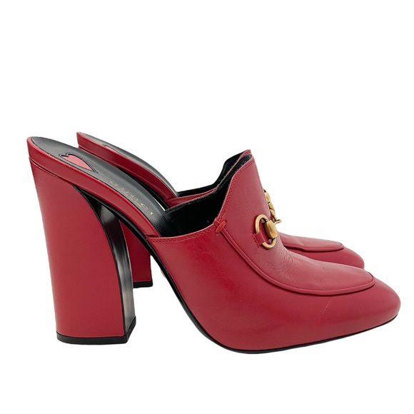 Gucci Shoes - Gucci Red Leather Horsebit Julie Princetown High Heel Block Mules EU 39 8.5